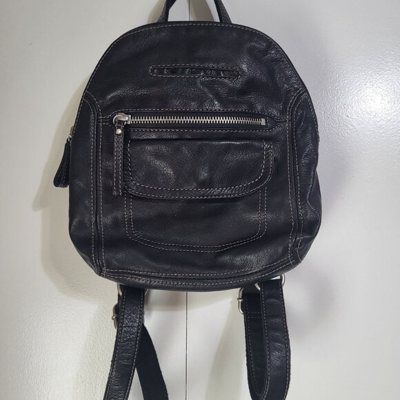 FOSSIL Long Live Vintage Black Hanover Leather Mini Backpack ZB 2862 - Picture 1 of 12